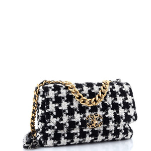 19 Flap Bag Quilted Houndstooth Tweed and Ribbon Large