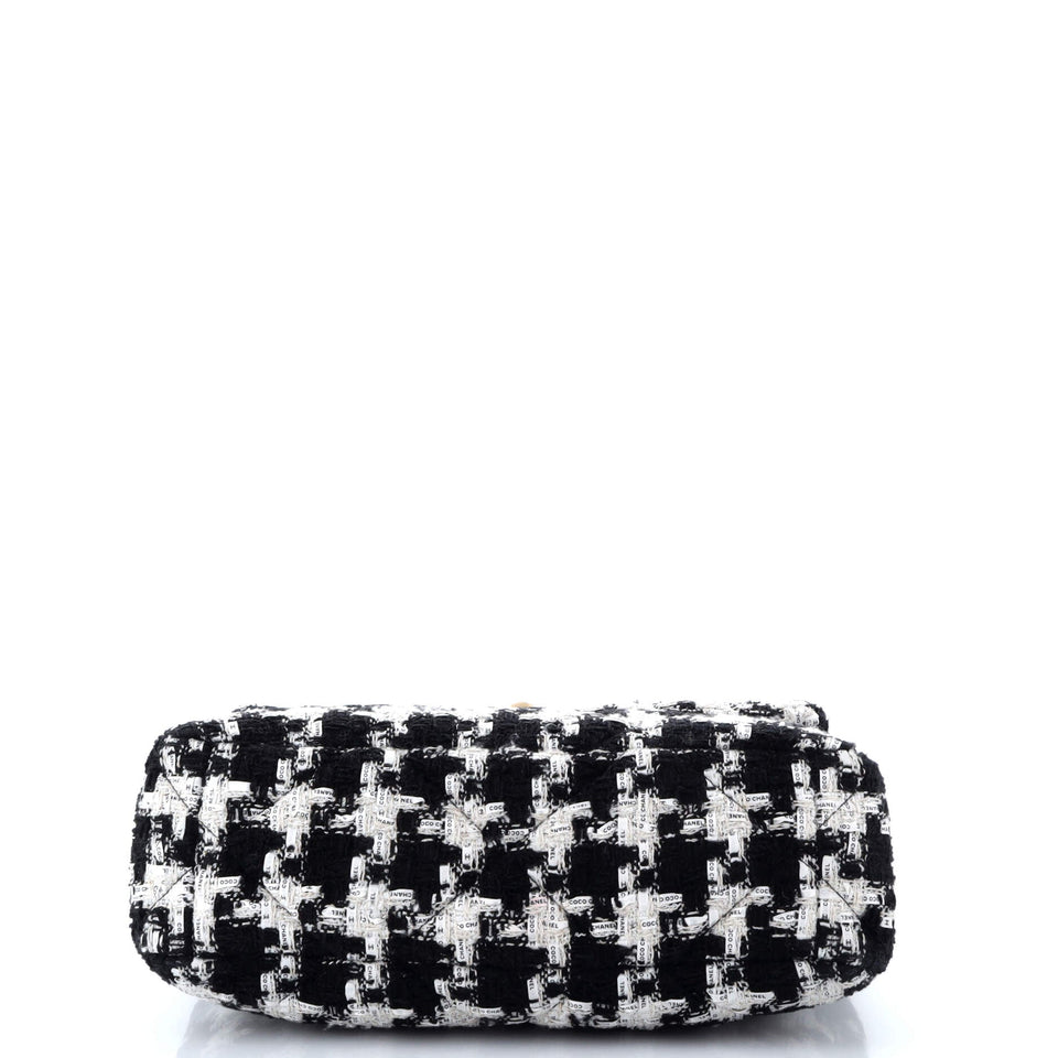 19 Flap Bag Quilted Houndstooth Tweed and Ribbon Large
