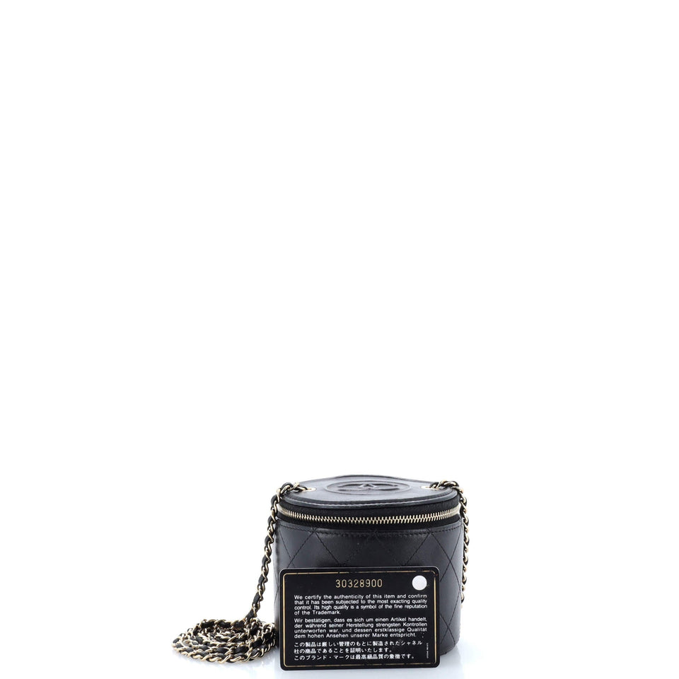 CC Round Vanity Case with Chain Quilted Lambskin Mini