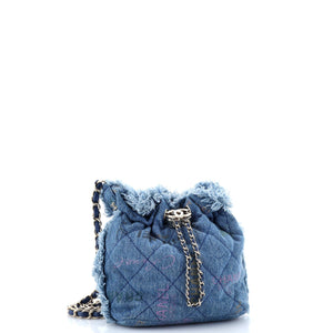Denim Mood Chain Bucket Bag Logo Printed Quilted Fringe Denim Medium