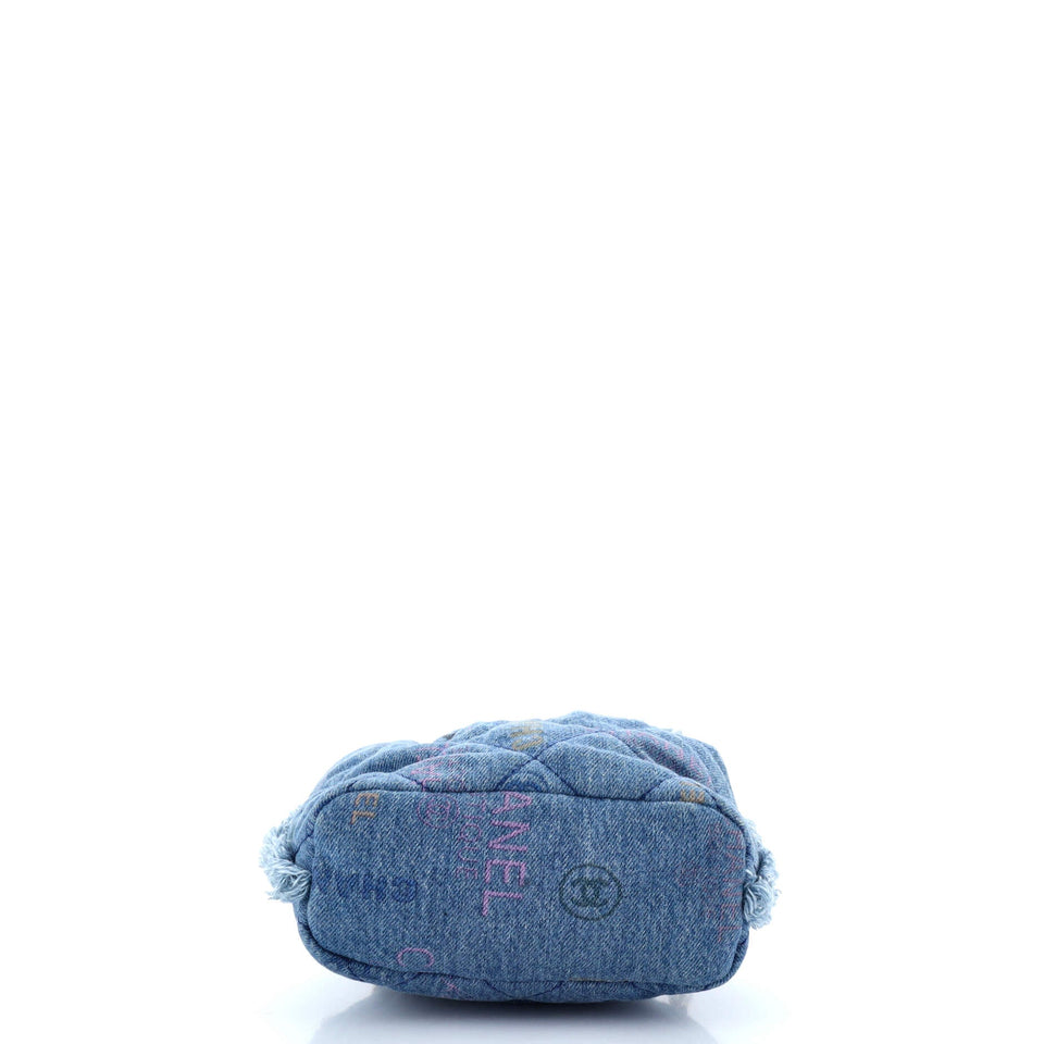 Denim Mood Chain Bucket Bag Logo Printed Quilted Fringe Denim Medium