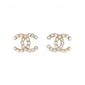 CC Stud Earrings Metal with Faux Pearls and Crystals