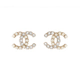 CC Stud Earrings Metal with Faux Pearls and Crystals