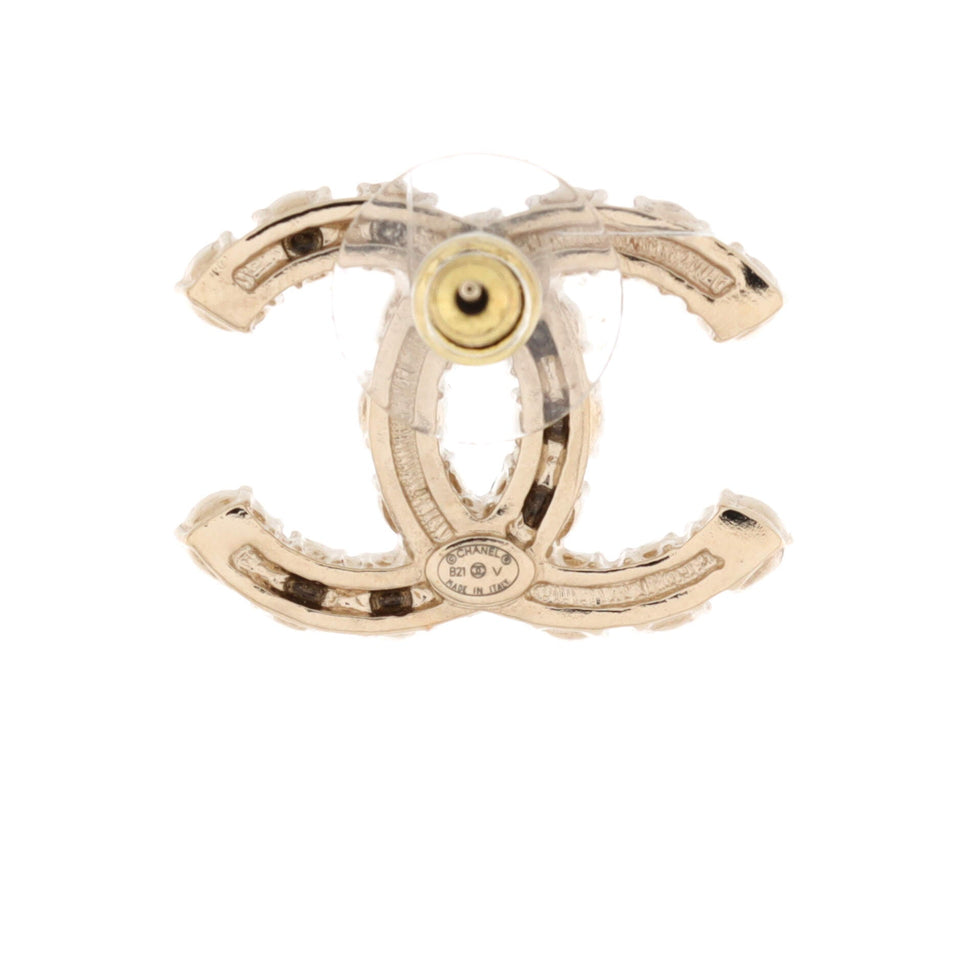 CC Stud Earrings Metal with Faux Pearls and Crystals