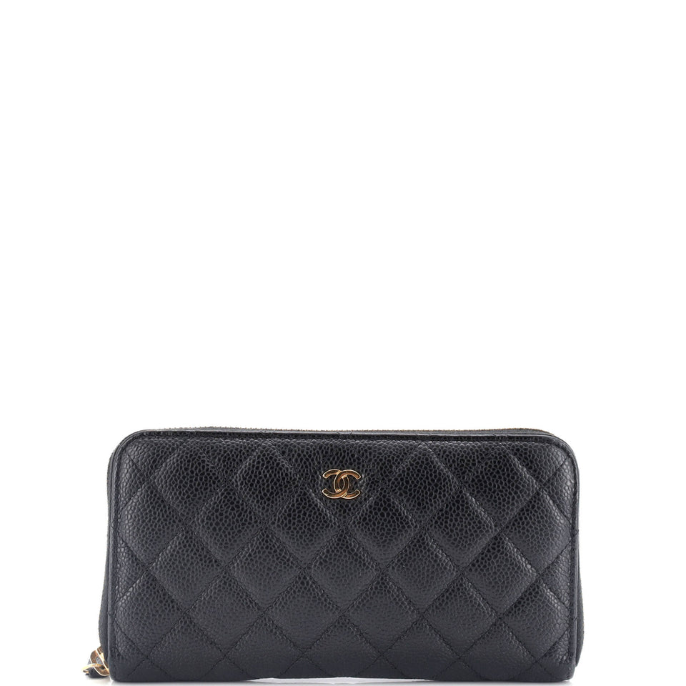 Zip Around Wallet Quilted Caviar Long