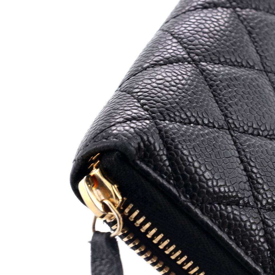 Zip Around Wallet Quilted Caviar Long