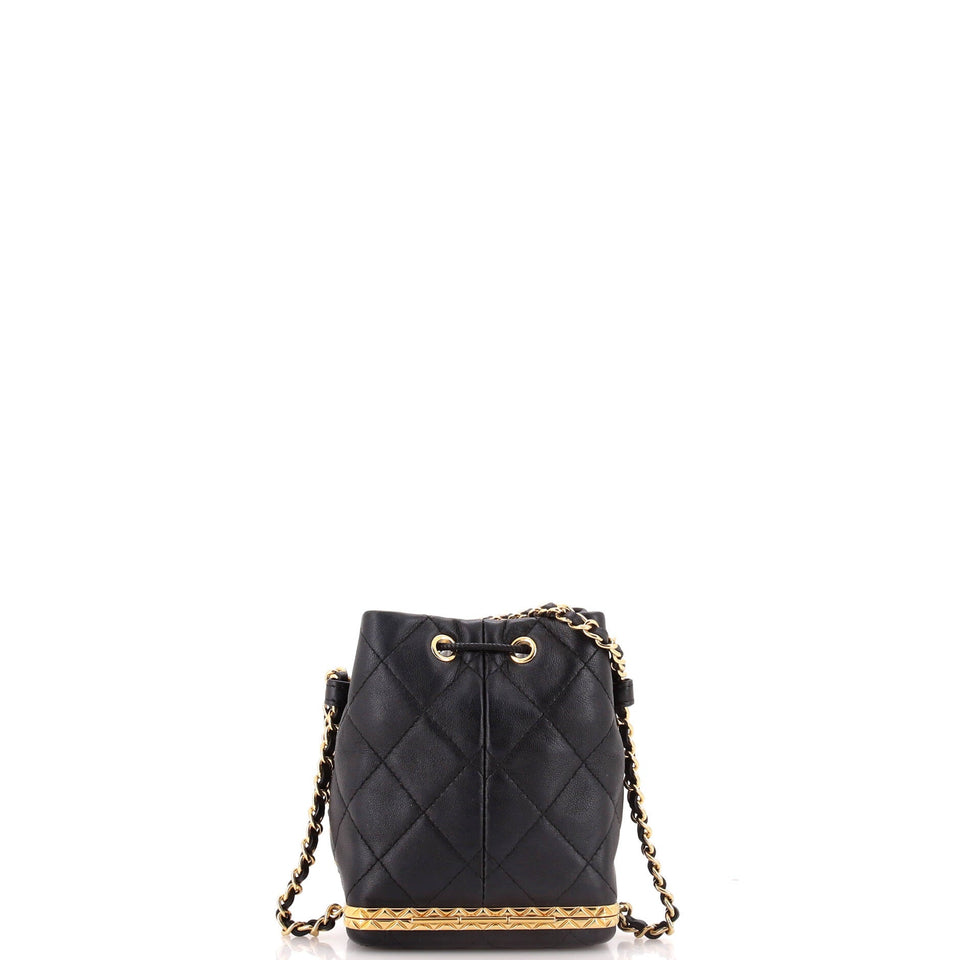 Lock Frame Bucket Bag with Chain Quilted Lambskin Small