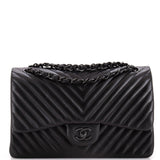 So Black Classic Double Flap Bag Chevron Lambskin Jumbo