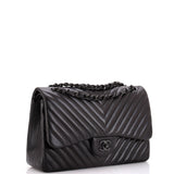 So Black Classic Double Flap Bag Chevron Lambskin Jumbo