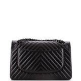 So Black Classic Double Flap Bag Chevron Lambskin Jumbo