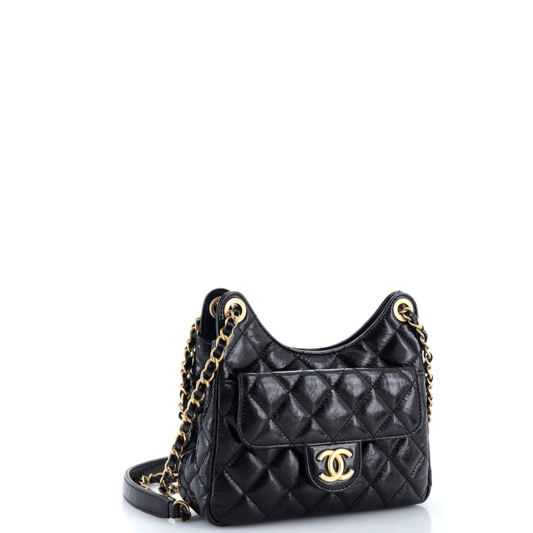 Wavy CC Hobo Quilted Crumpled Calfskin Small