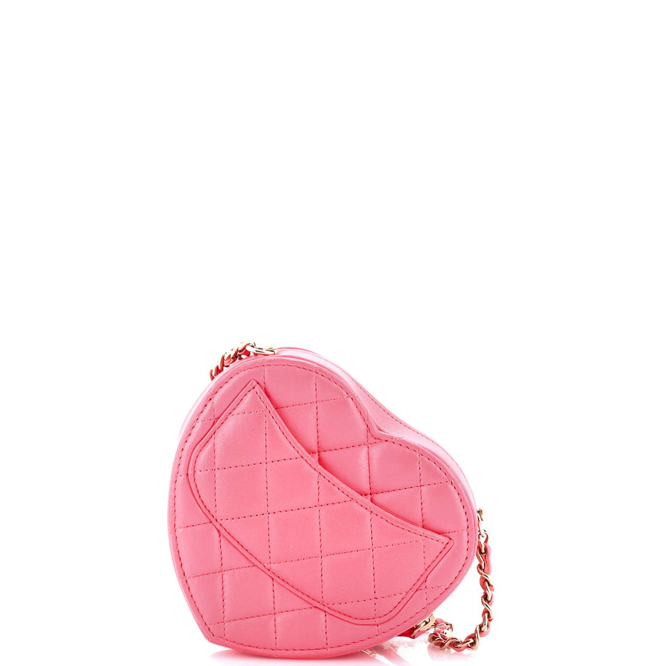 CC in Love Heart Clutch with Chain Quilted Lambskin