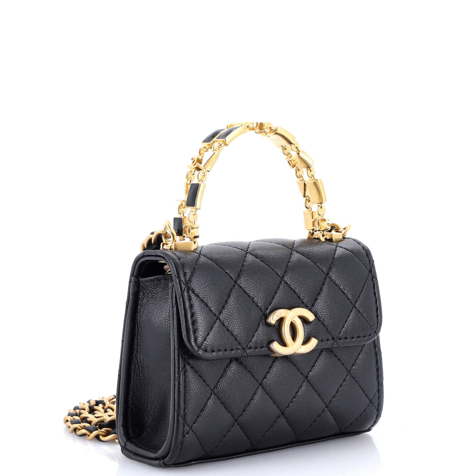 Coco Enamel Top Handle Flap Bag Quilted Lambskin Small