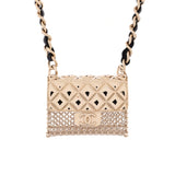 Flap Bag Chain Pendant Necklace Quilted Metal with Lambskin