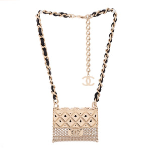 Flap Bag Chain Pendant Necklace Quilted Metal with Lambskin