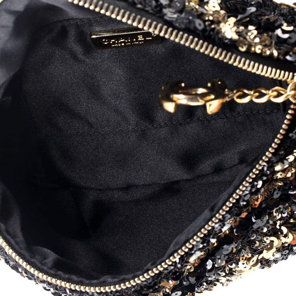 CC Charm Zip Waist Bag Sequins and Quilted Lambskin