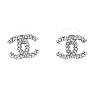 CC Stud Earrings Metal with Crystals