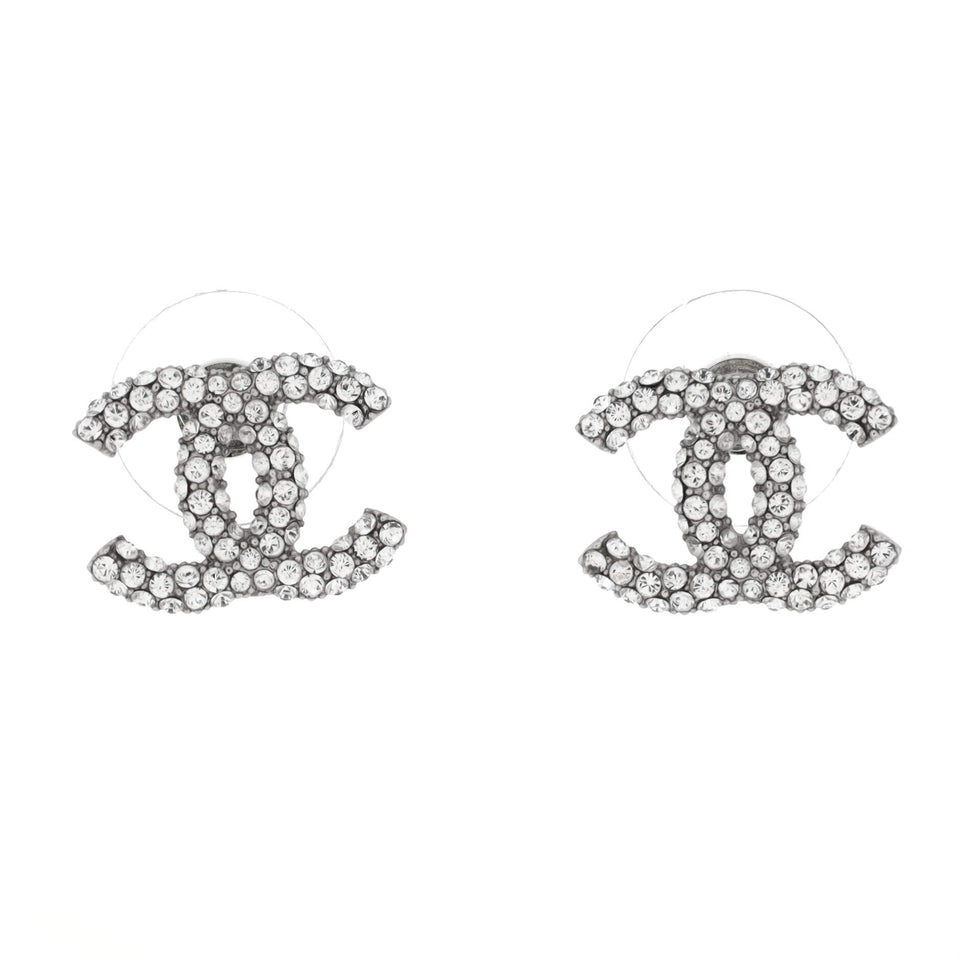 CC Stud Earrings Metal with Crystals