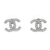 CC Stud Earrings Metal with Crystals
