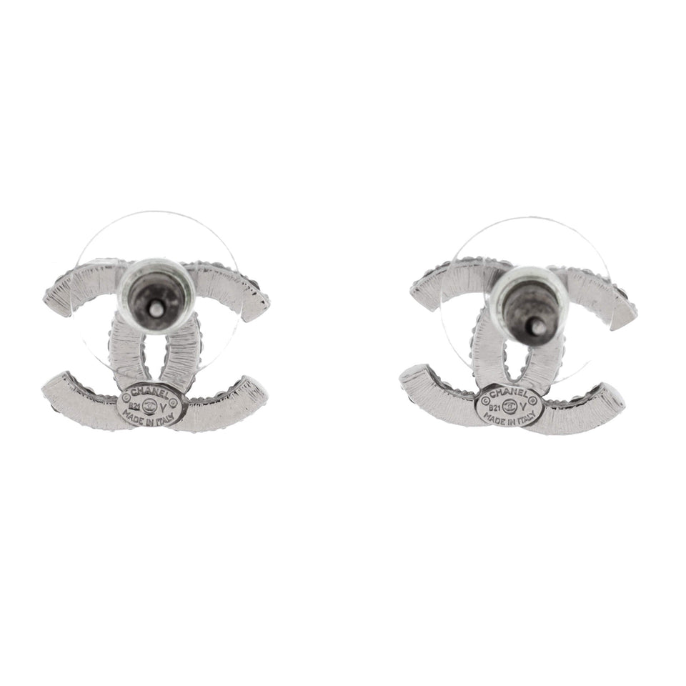 CC Stud Earrings Metal with Crystals