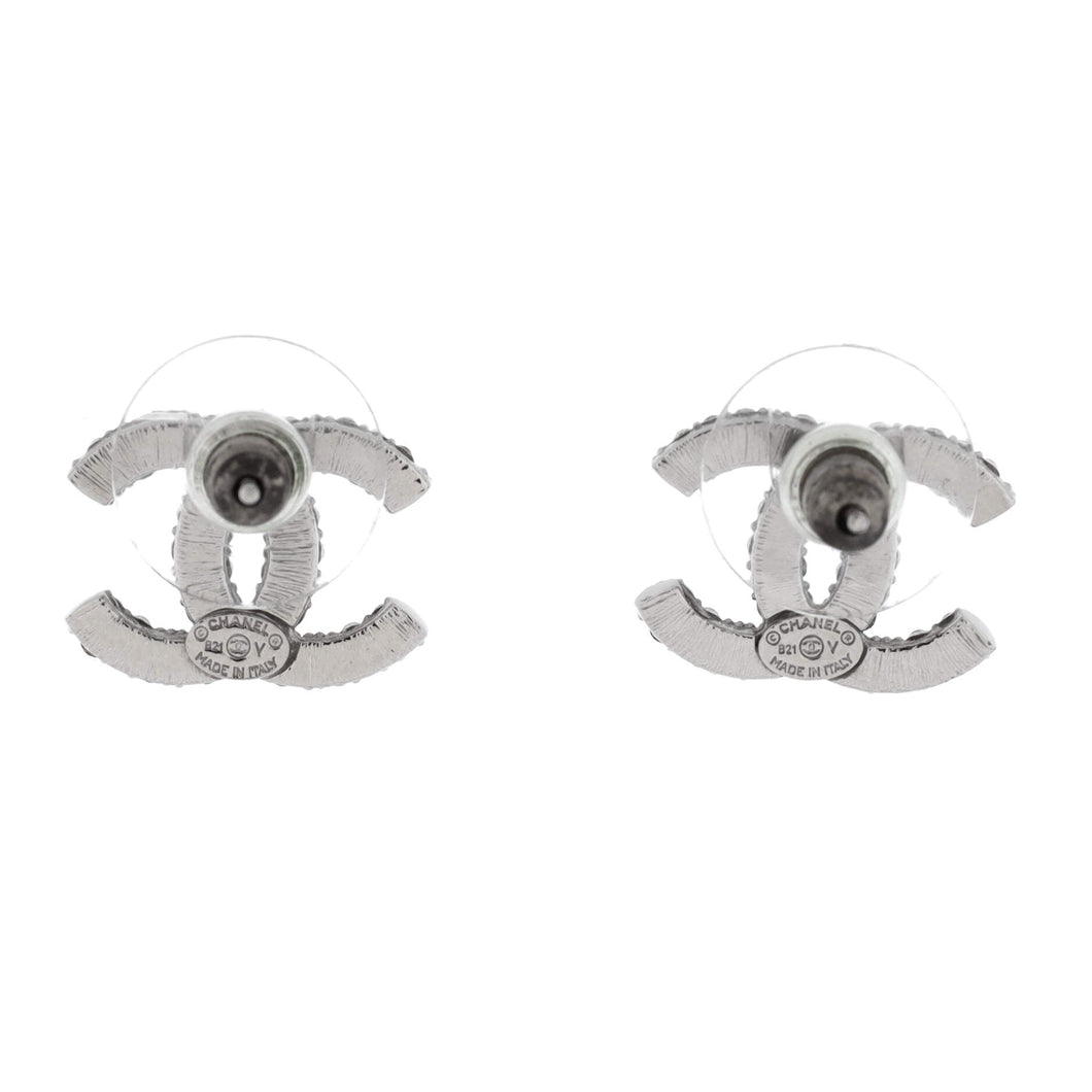 CC Stud Earrings Metal with Crystals