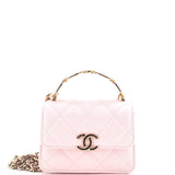 Coco Enamel Top Handle Flap Clutch with Chain Quilted Lambskin