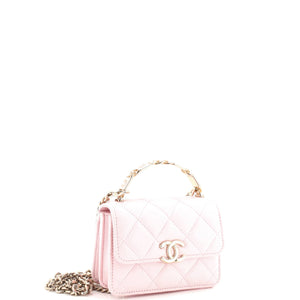Coco Enamel Top Handle Flap Clutch with Chain Quilted Lambskin