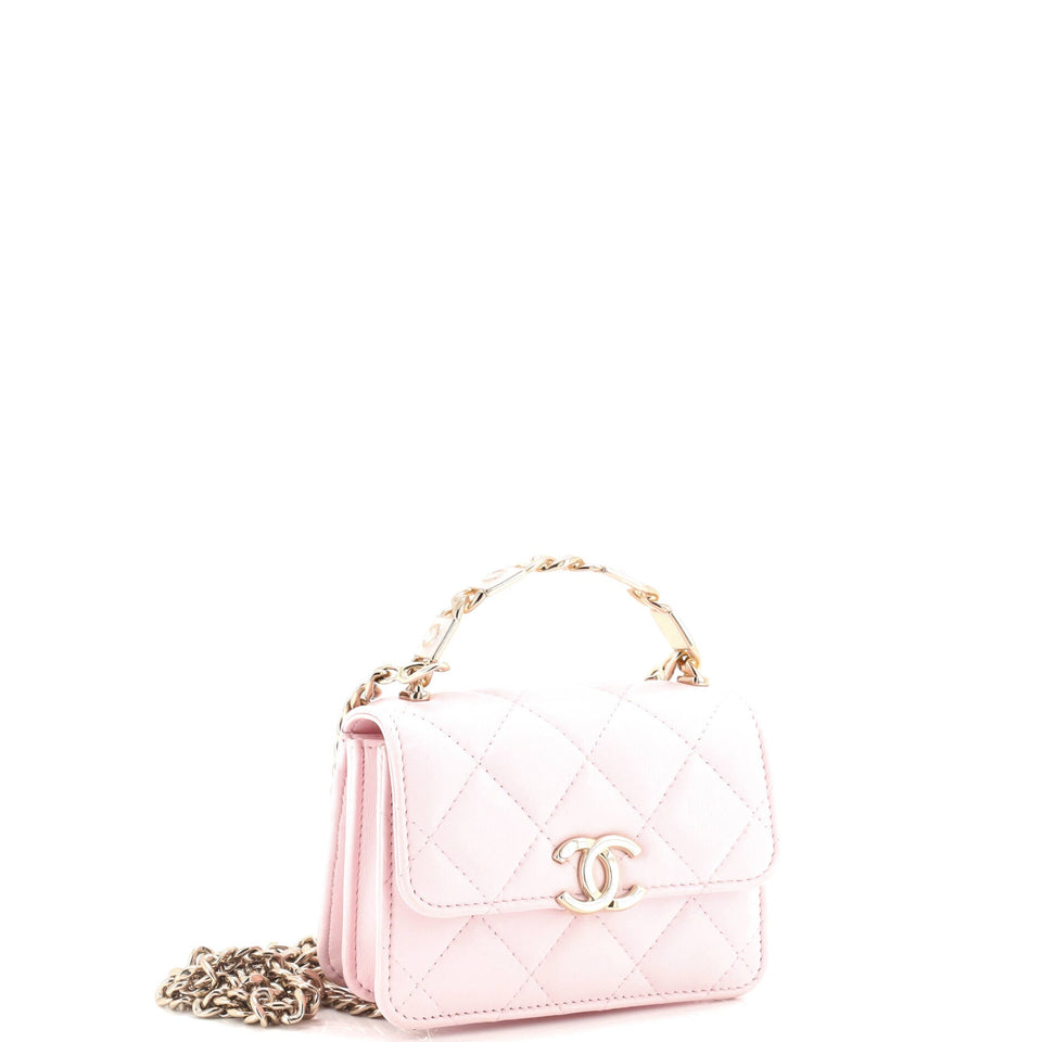 Coco Enamel Top Handle Flap Clutch with Chain Quilted Lambskin