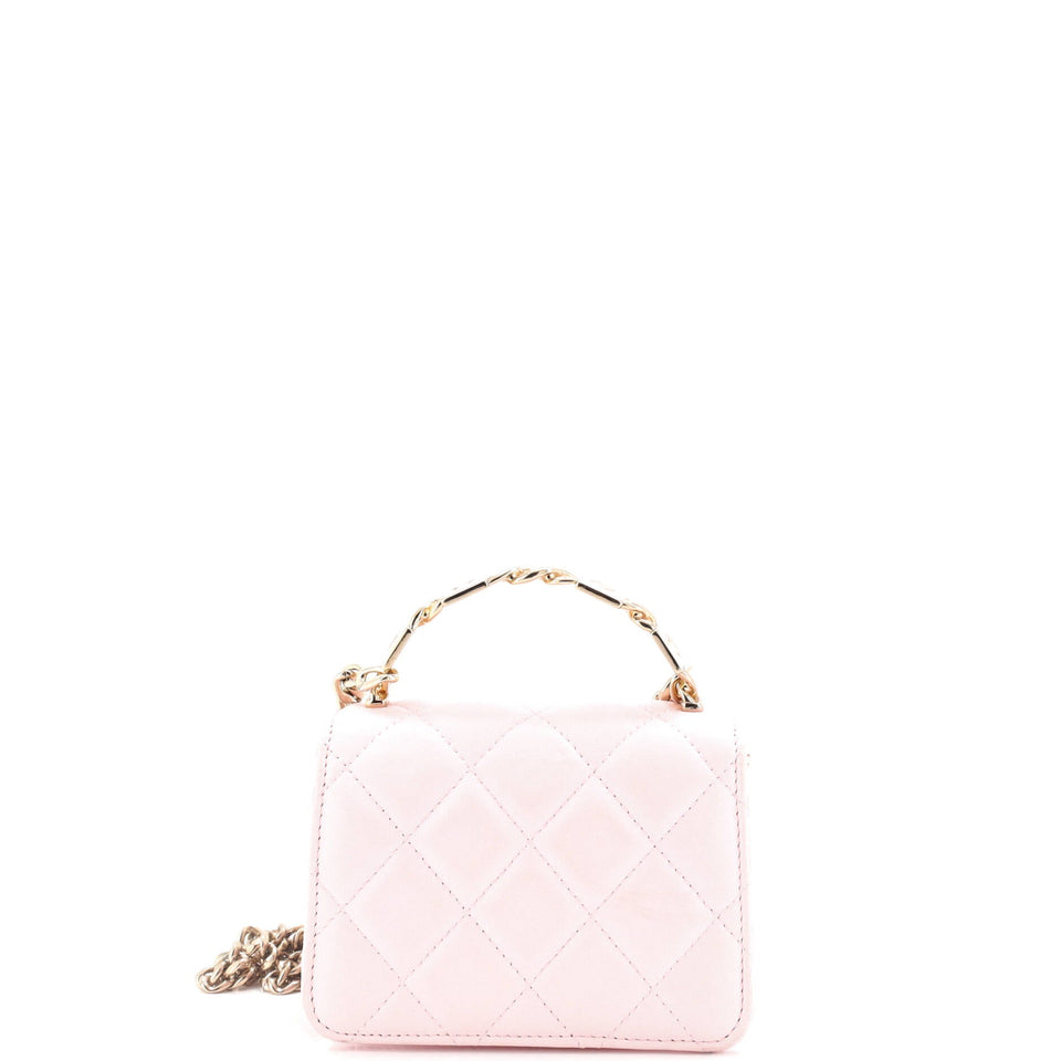 Coco Enamel Top Handle Flap Clutch with Chain Quilted Lambskin