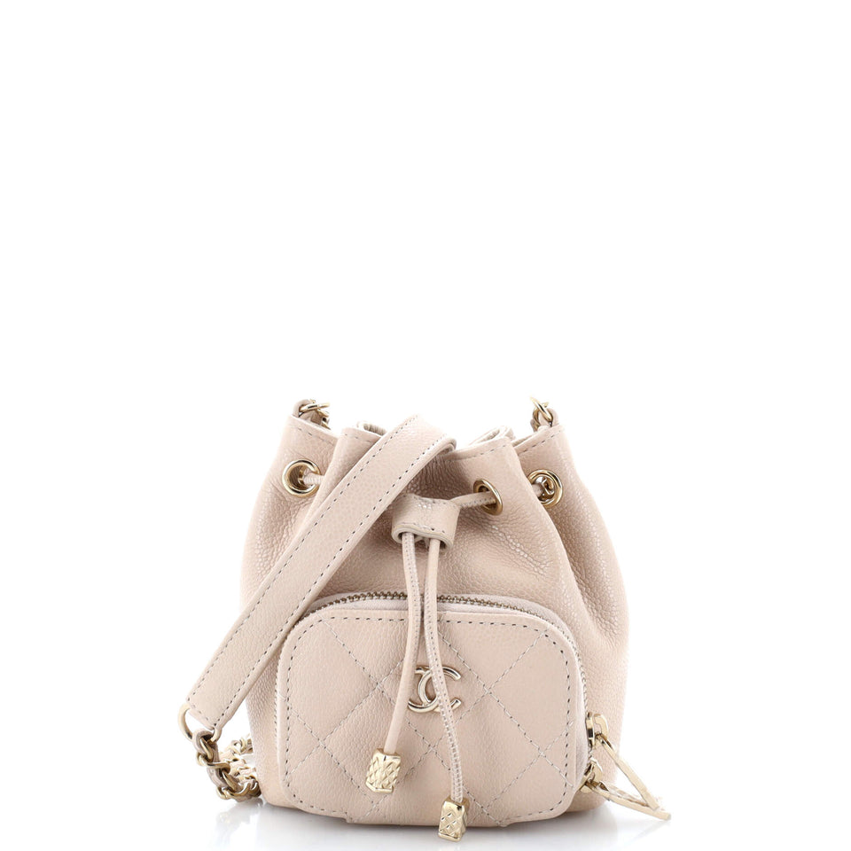 Business Affinity Drawstring Bucket Bag Quilted Caviar Mini