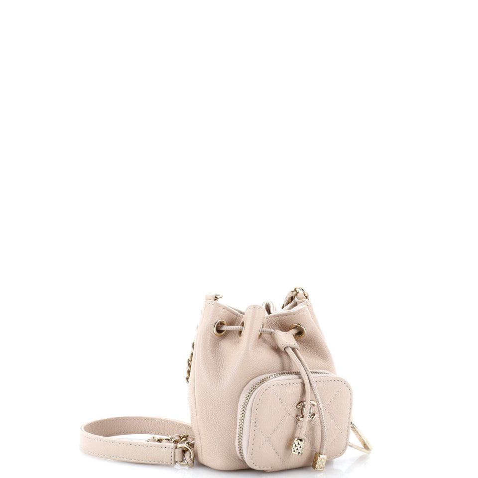 Business Affinity Drawstring Bucket Bag Quilted Caviar Mini
