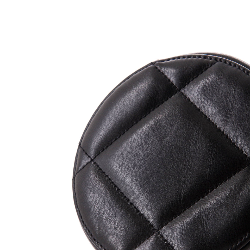 19 Round Clutch with Chain Quilted Leather