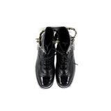 Women's Charm Chain CC Cap Toe Combat Boots Quilted Leather