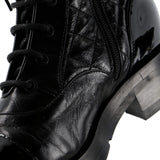 Women's Charm Chain CC Cap Toe Combat Boots Quilted Leather