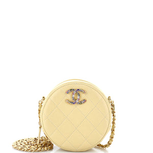 Crystal CC Round Clutch with Chain Quilted Lambskin