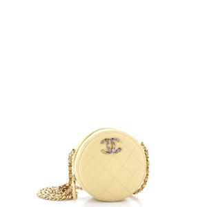 Crystal CC Round Clutch with Chain Quilted Lambskin