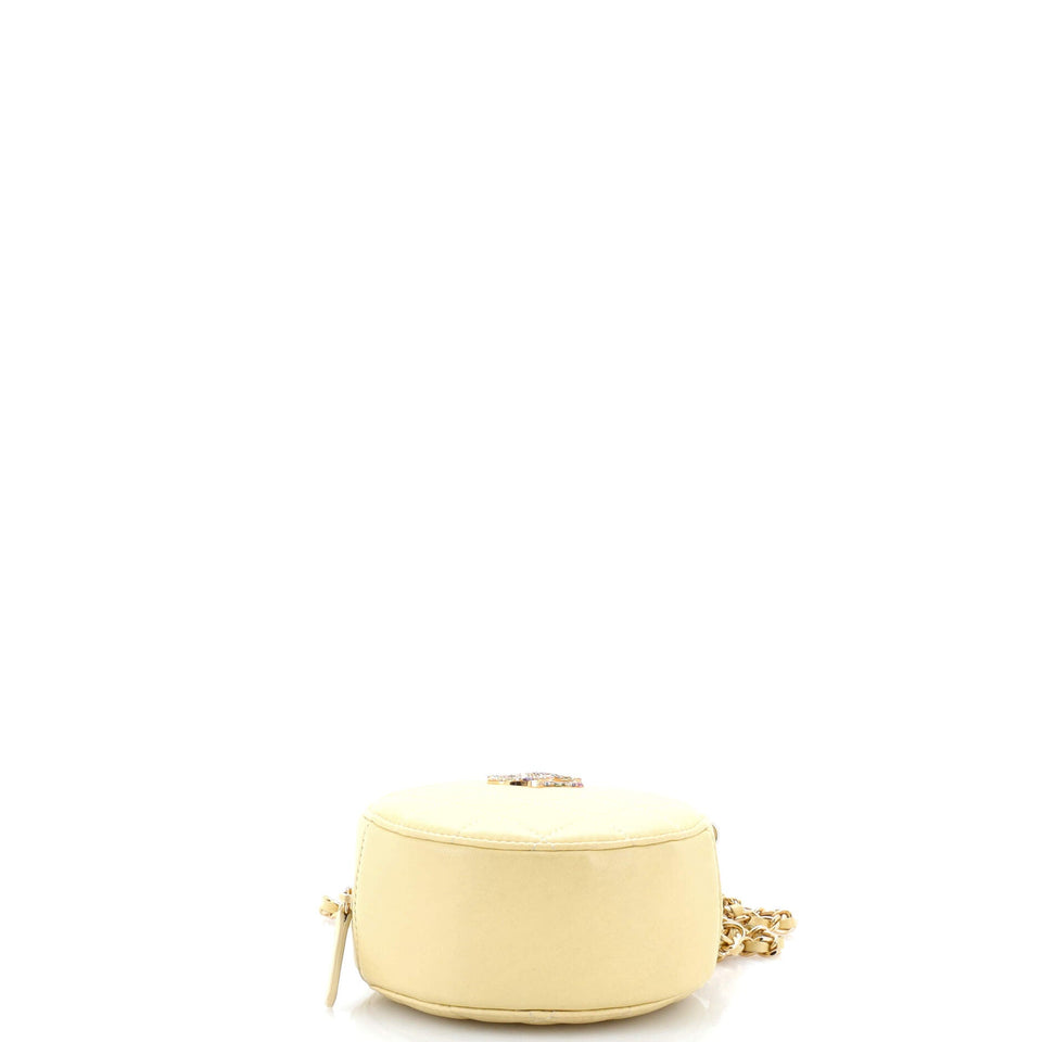 Crystal CC Round Clutch with Chain Quilted Lambskin