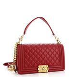 Logo Top Handle Boy Flap Bag Quilted Calfskin Old Medium
