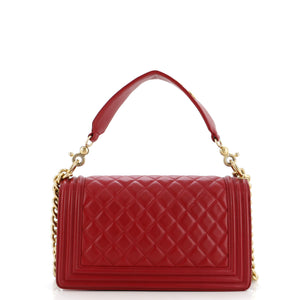 Logo Top Handle Boy Flap Bag Quilted Calfskin Old Medium