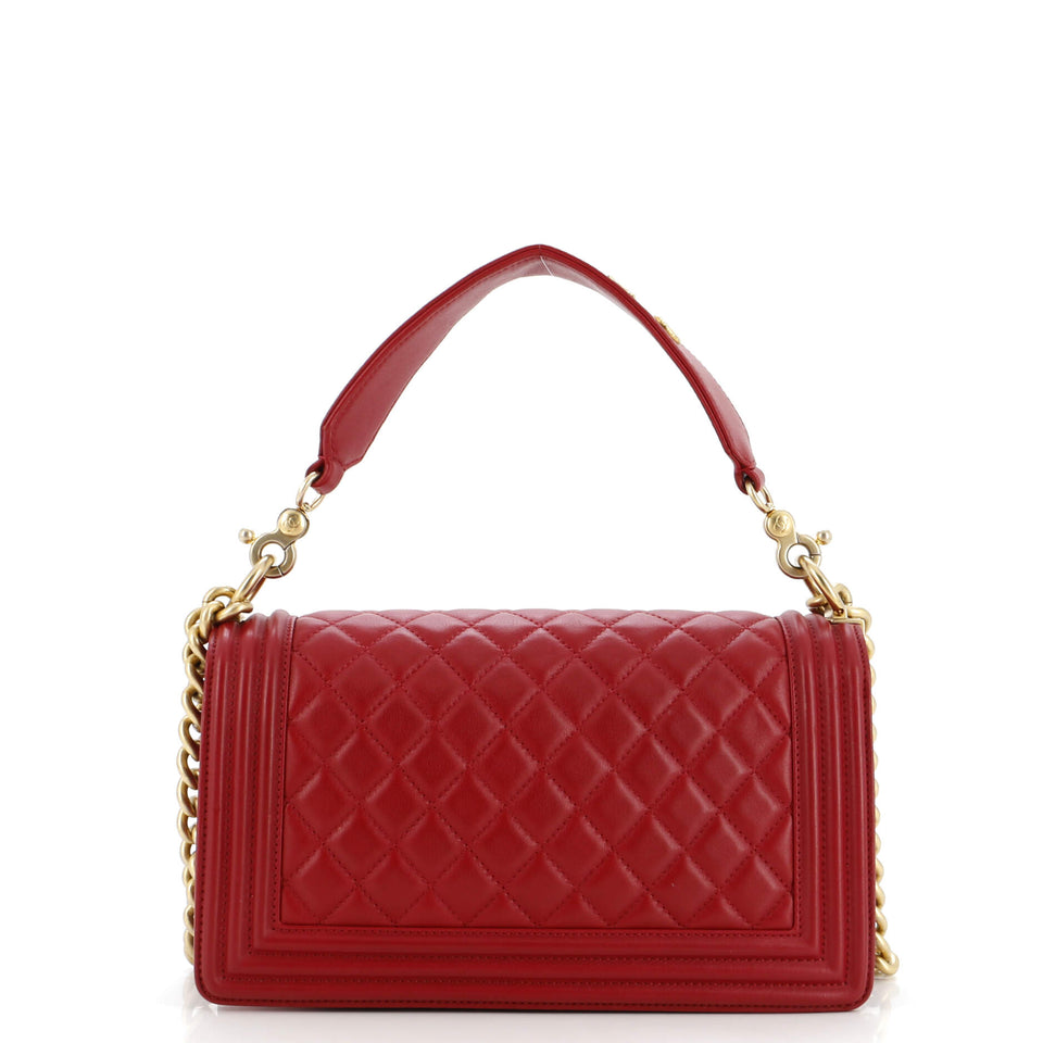 Logo Top Handle Boy Flap Bag Quilted Calfskin Old Medium