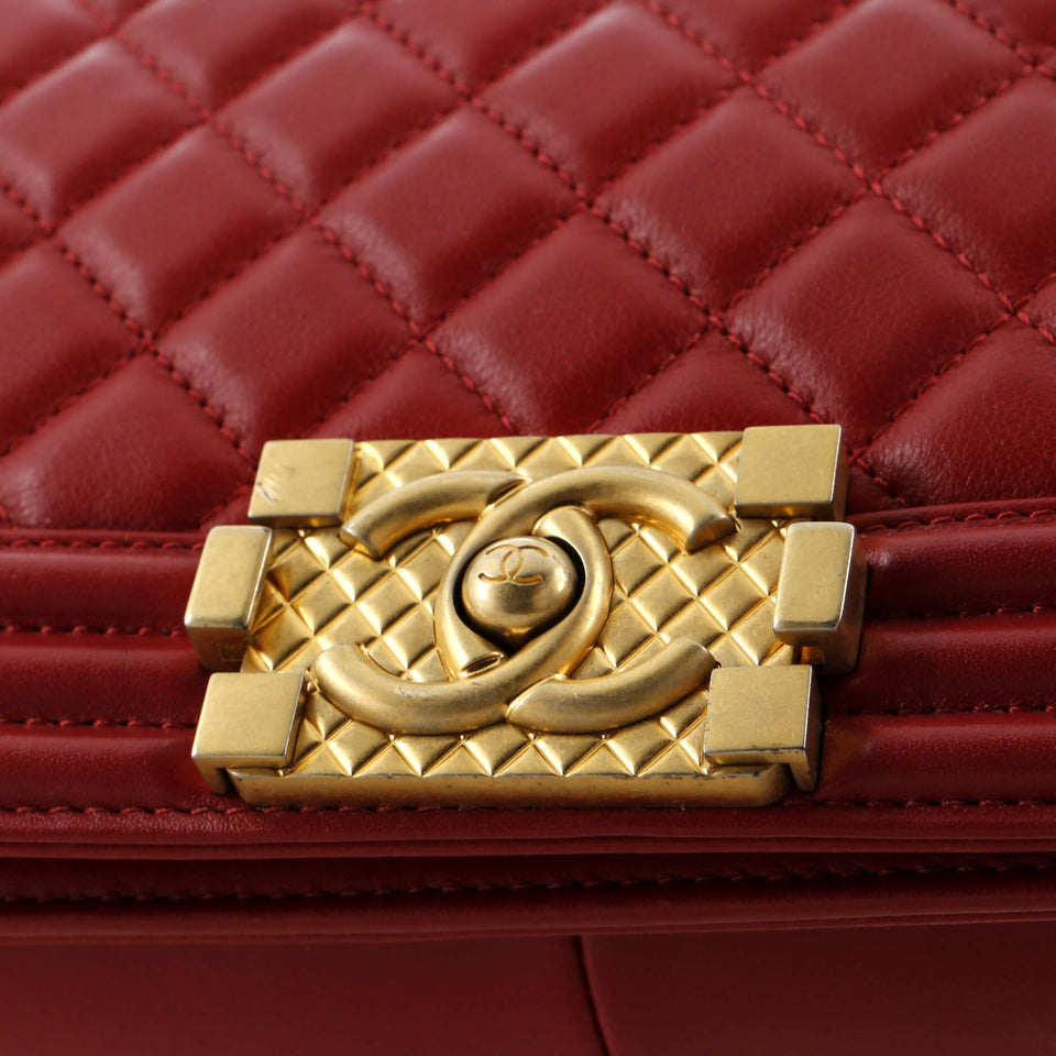 Logo Top Handle Boy Flap Bag Quilted Calfskin Old Medium