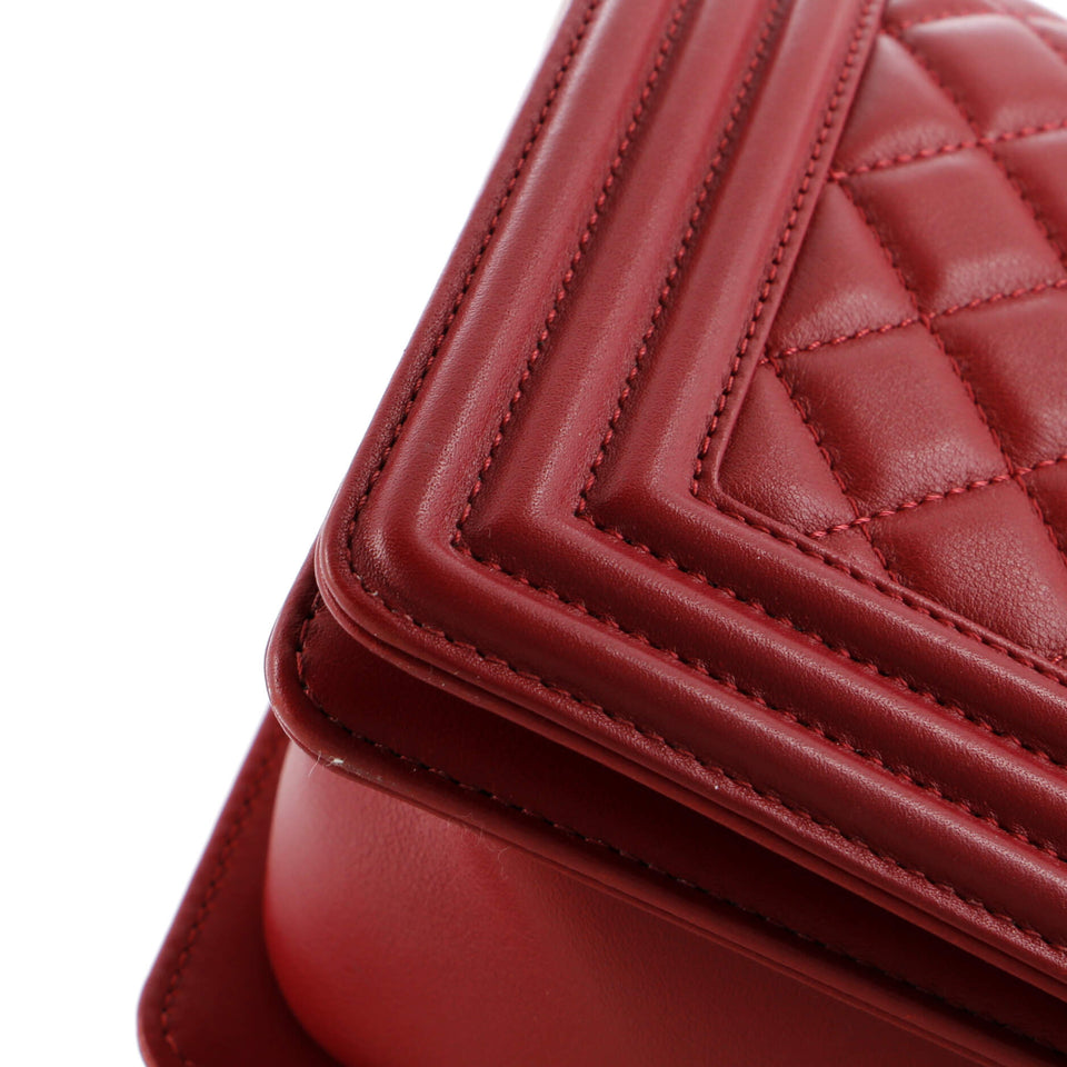 Logo Top Handle Boy Flap Bag Quilted Calfskin Old Medium