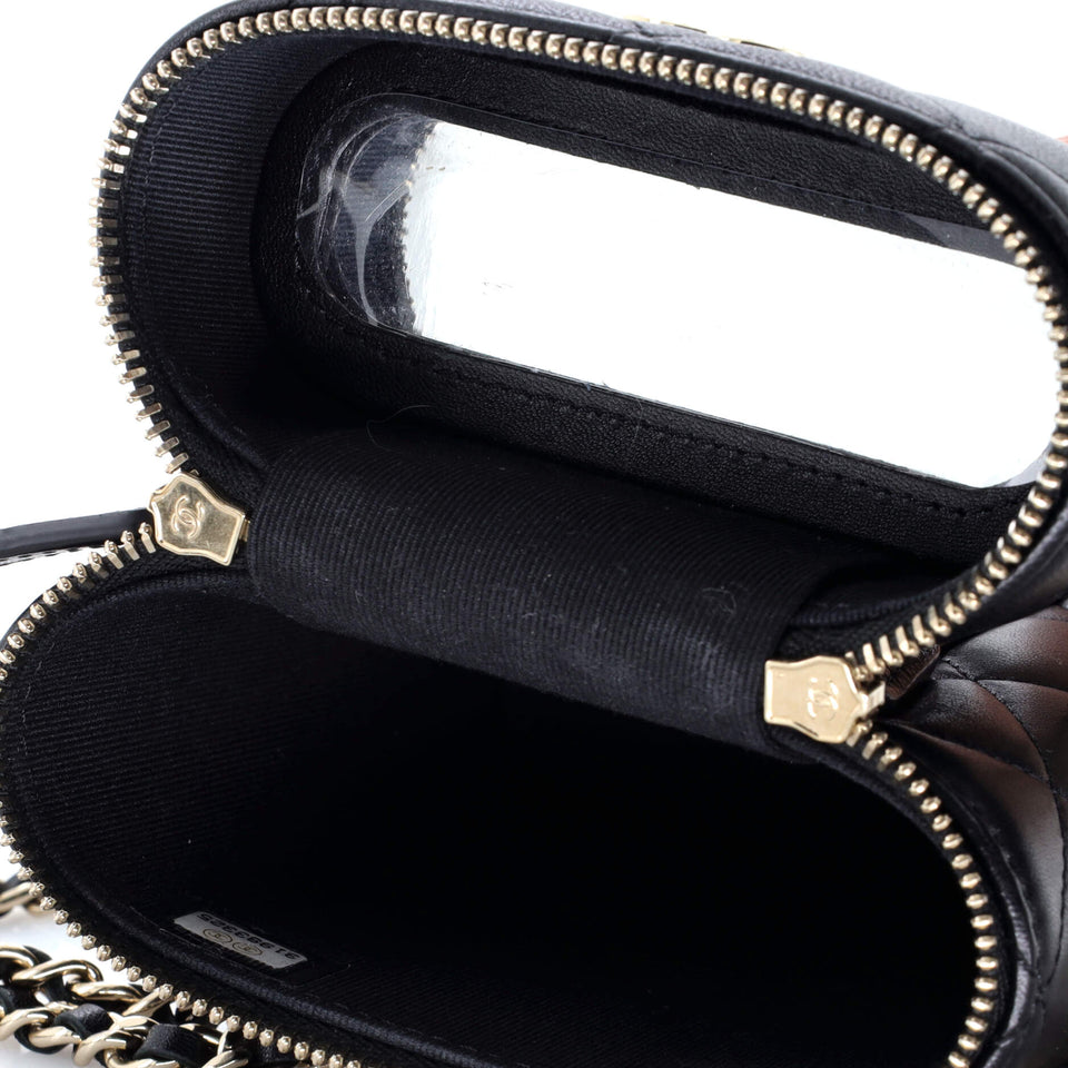 Classic Vanity Top Handle Phone Holder with Chain Quilted Lambskin