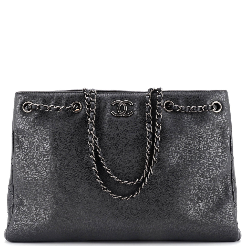 Woven Chain Shopping Tote Caviar Large