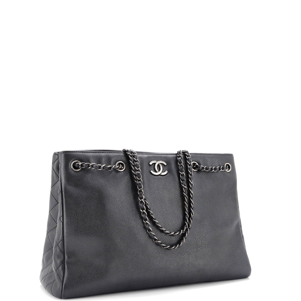 Woven Chain Shopping Tote Caviar Large