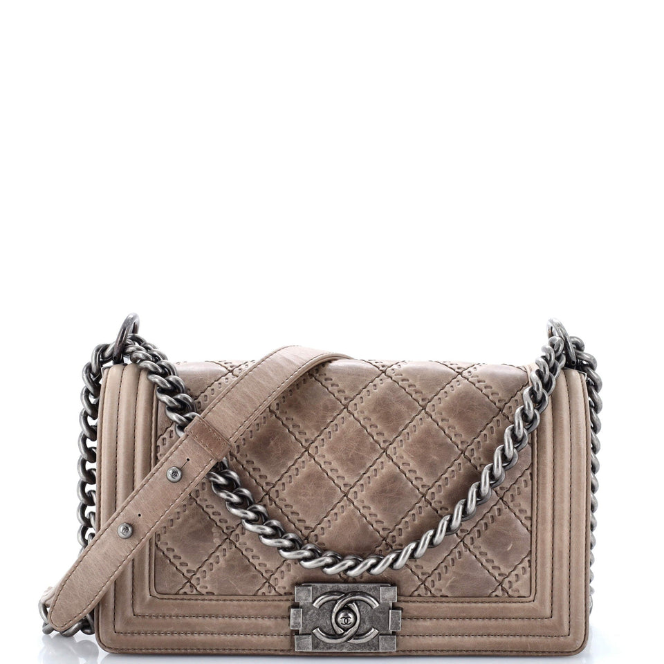 Double Stitch Boy Flap Bag Quilted Calfskin Old Medium
