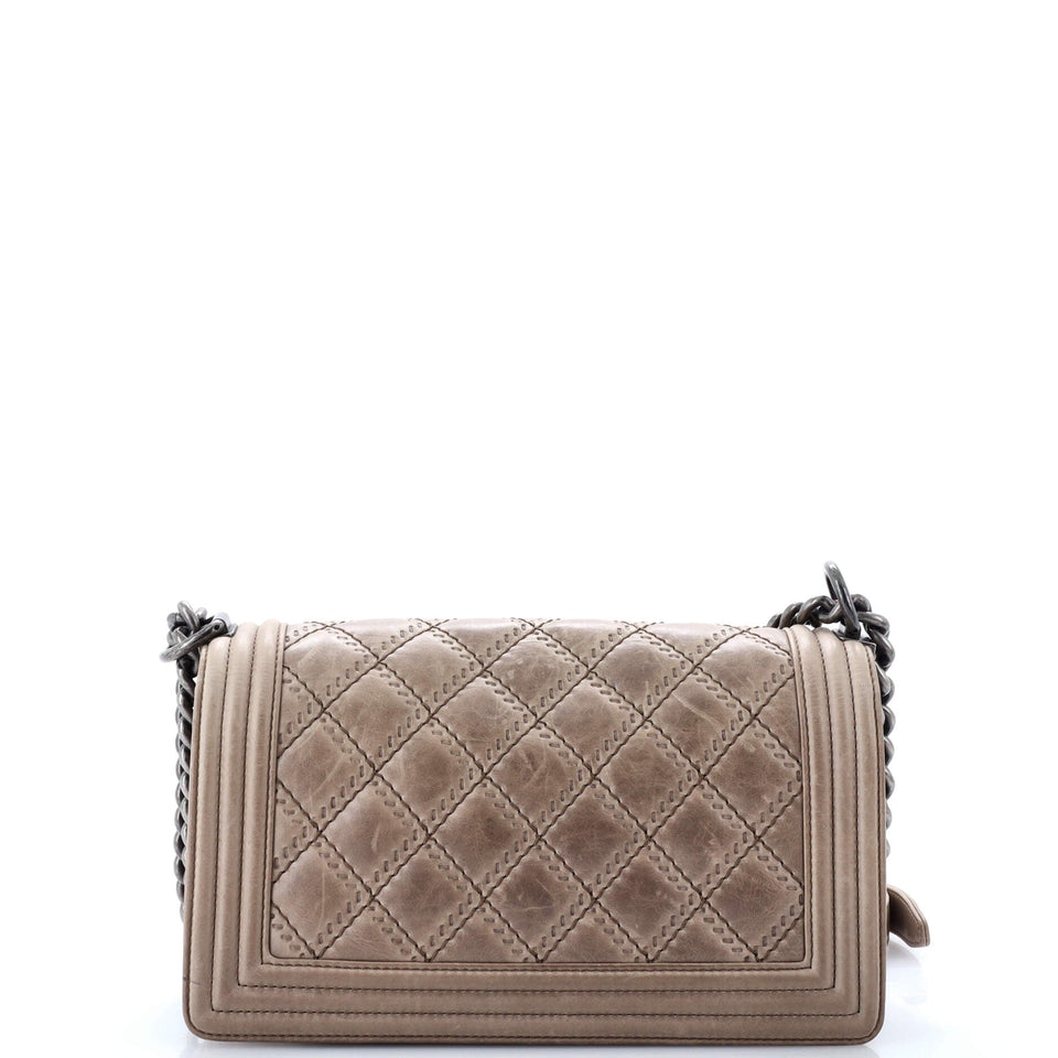 Double Stitch Boy Flap Bag Quilted Calfskin Old Medium