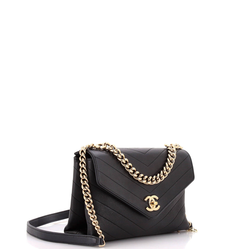 Coco Chevron Flap Bag Stitched Calfskin Small