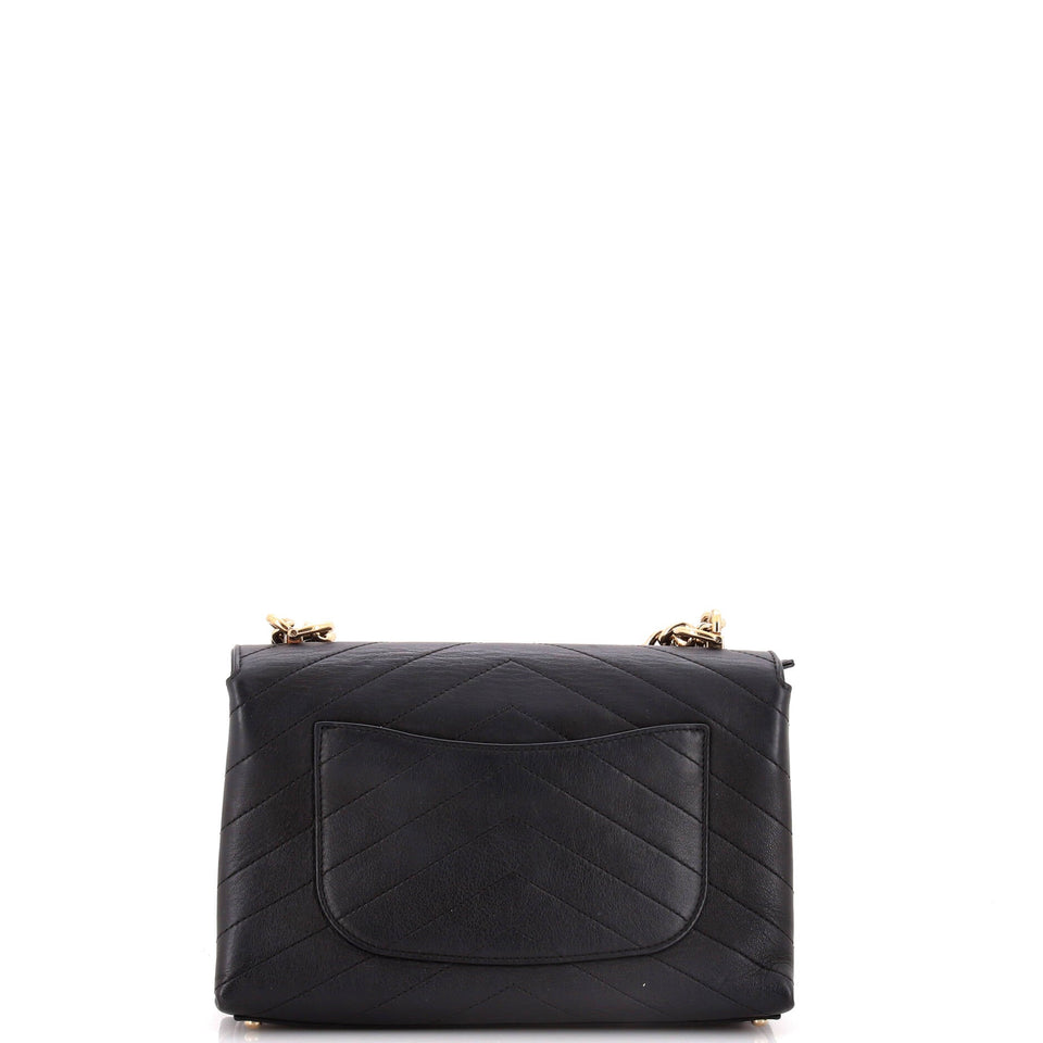Coco Chevron Flap Bag Stitched Calfskin Small
