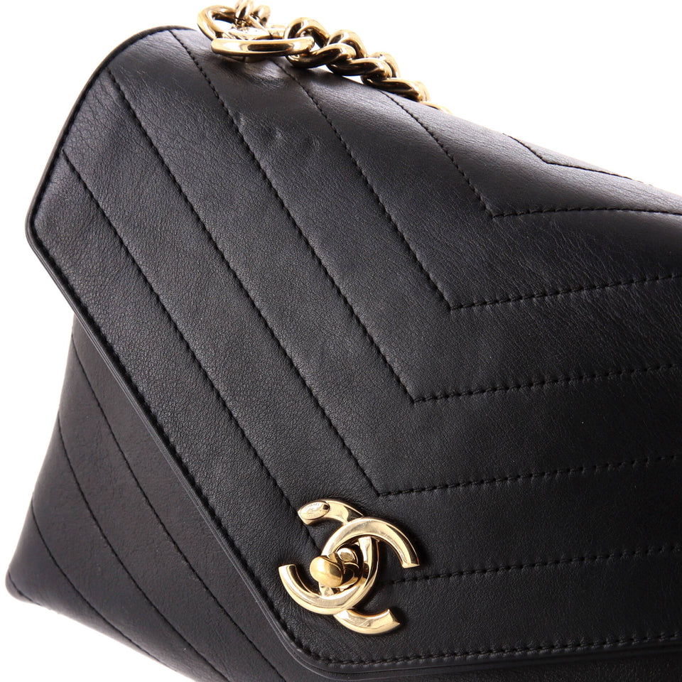 Coco Chevron Flap Bag Stitched Calfskin Small